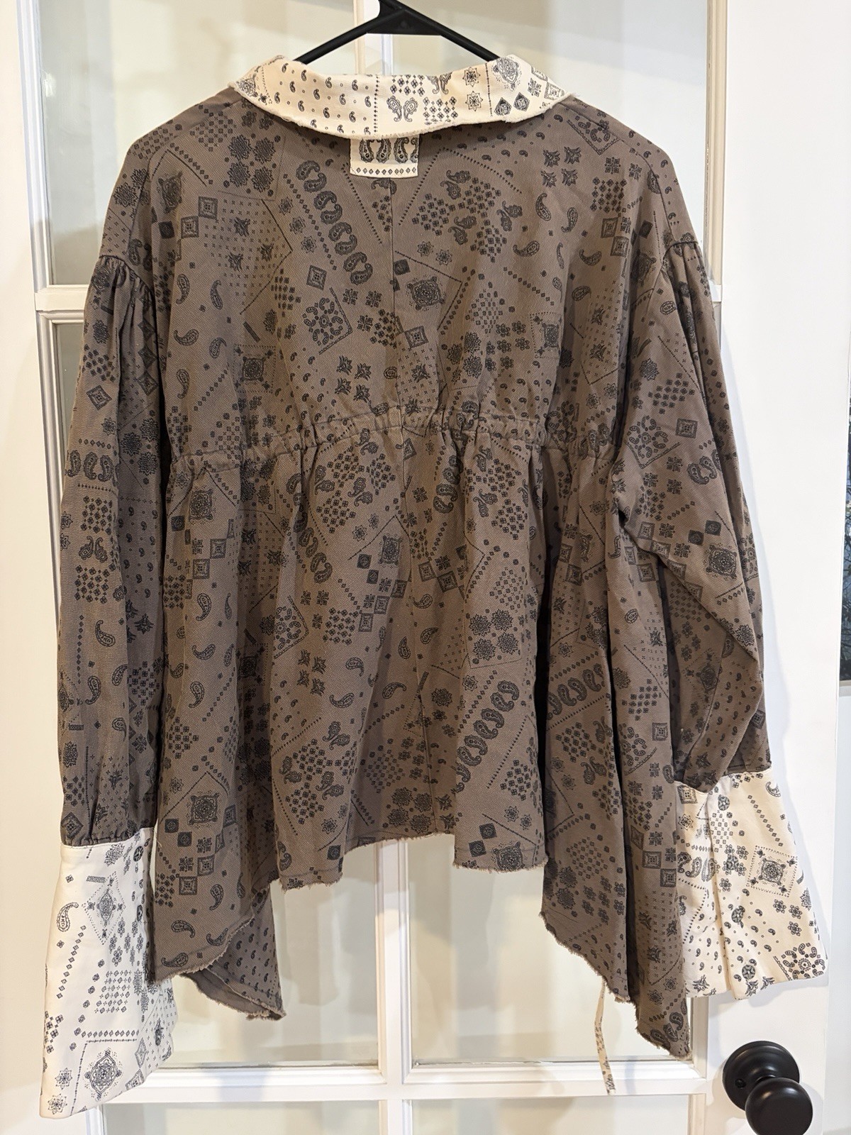 POL Boho Oversized Paisley Blouse Bandana Pattern Flared Cuff Festival Tribal M