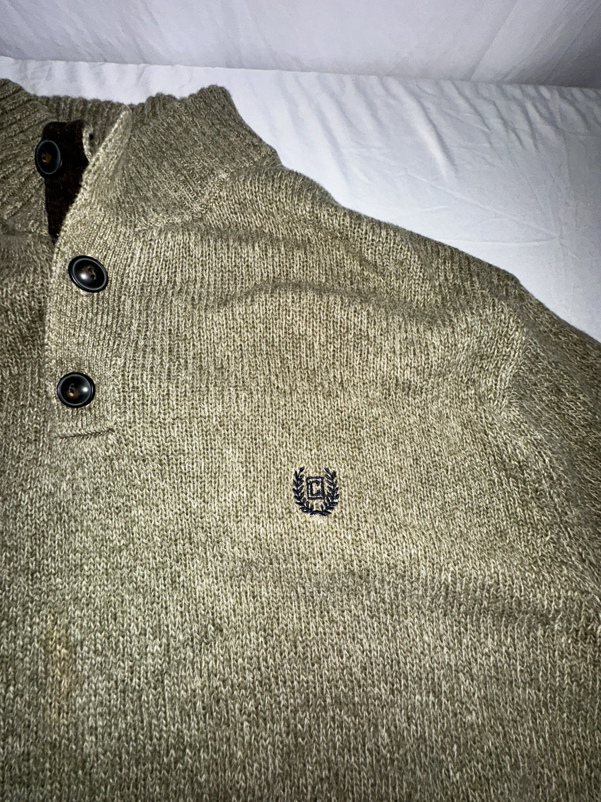 CHAPS Mens Lg Cardigan Sweater Cotton 3 Buttons Henley Elbow Pads Preppy Classic