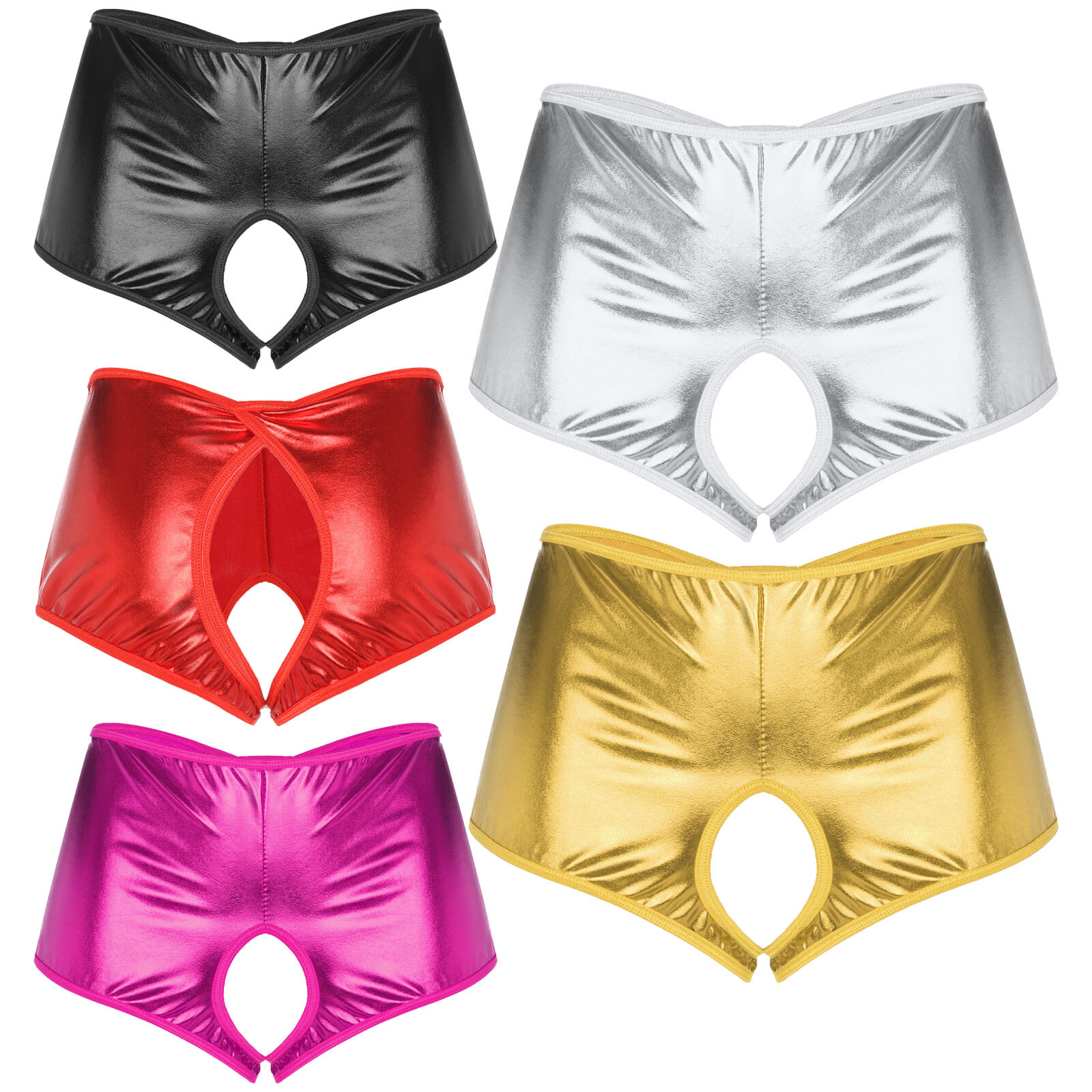 Womens Underwear Wet-look Shiny Crotch-less Low Rise Brief Panties Hot Pants