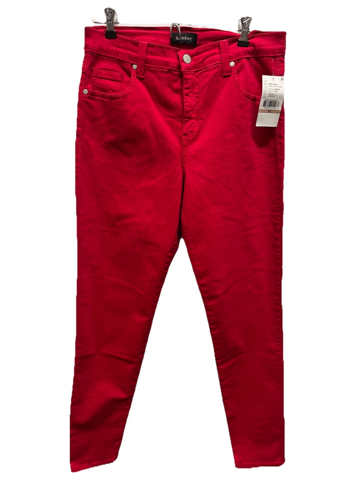 Karen Kane Zuma Crop Jean Size 12 Red Jeans Skinny Slim Stretch NEW NWT