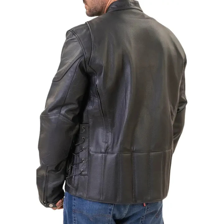 Men’s Custom Handmade Cafe Racer Leather Motorcycle Jacket CE Armor Black