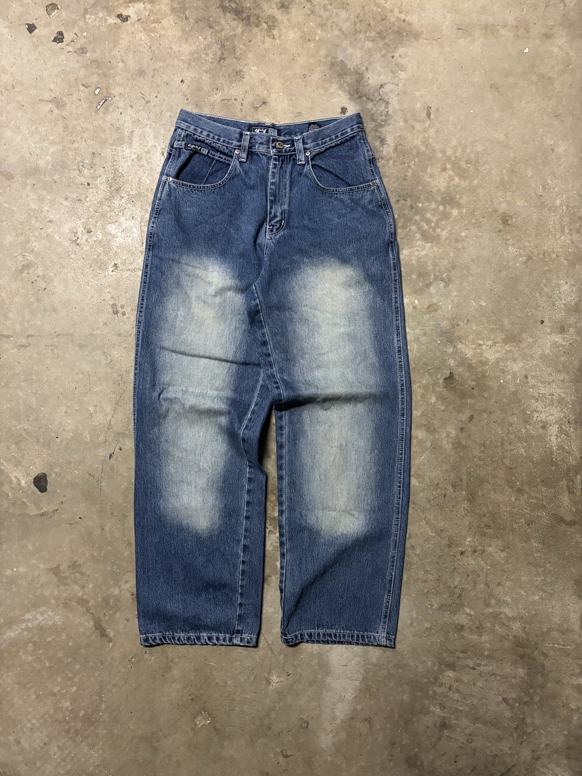 Vintage 30×32 Y2K Baggy Raffaleff American Fashion Blue Denim Jeans Skate