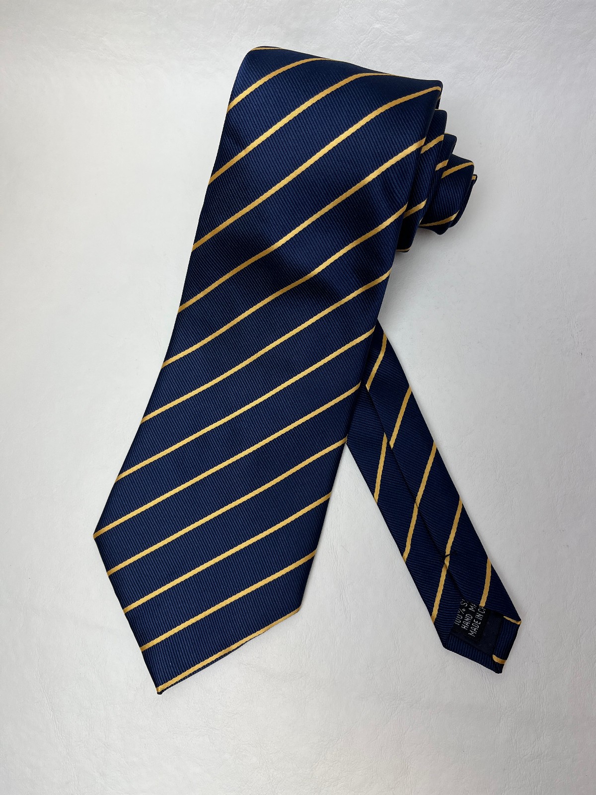 NEW WeiShang Mens Navy Gold Color Striped 100% Silk Tie