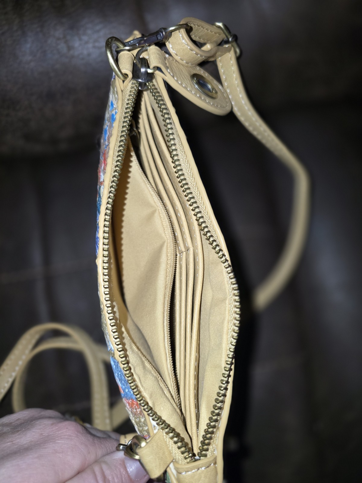 Joy Multicolor Woven Small Shoulder Bag with Zipper Closure and Strap Accent