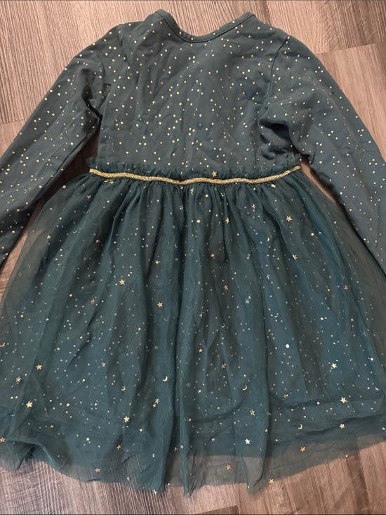 Hanna Andersson Shimmer Star Dress Juniper green tulle 110 5 girls holiday