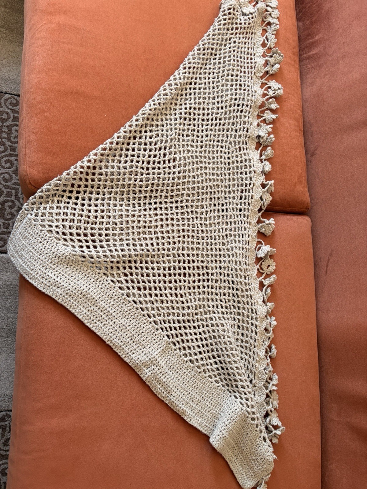 Handmade crochet Shawl Pre Owned Excellent – Color Beige – winter wrap – Long