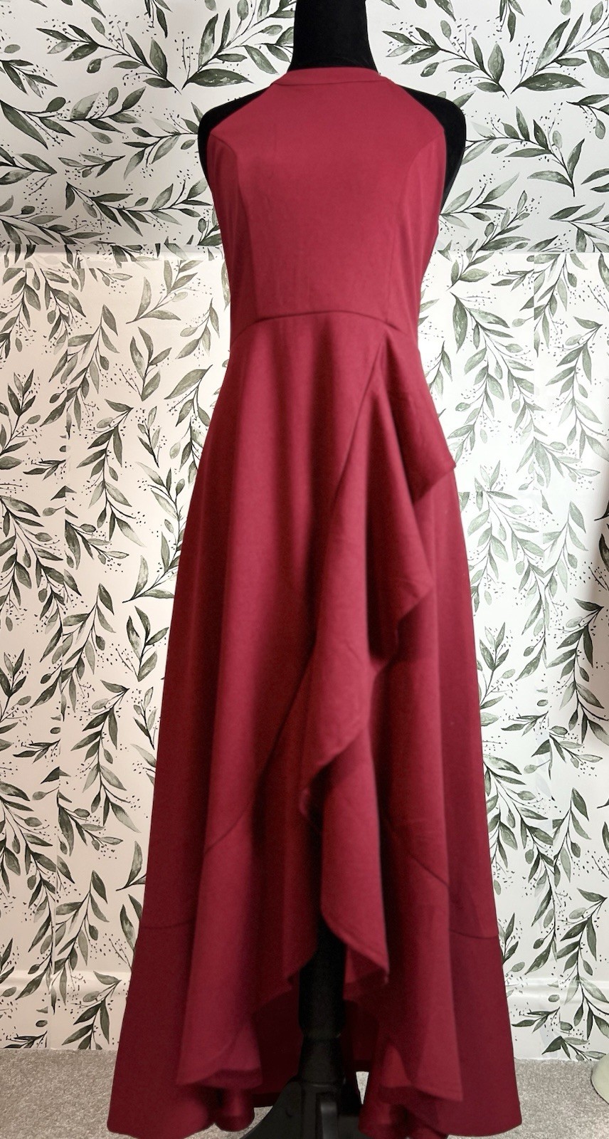 Halter Slit Ruffle Wedding Guest Elegant Maxi Long Formal Prom Cocktail Dress M