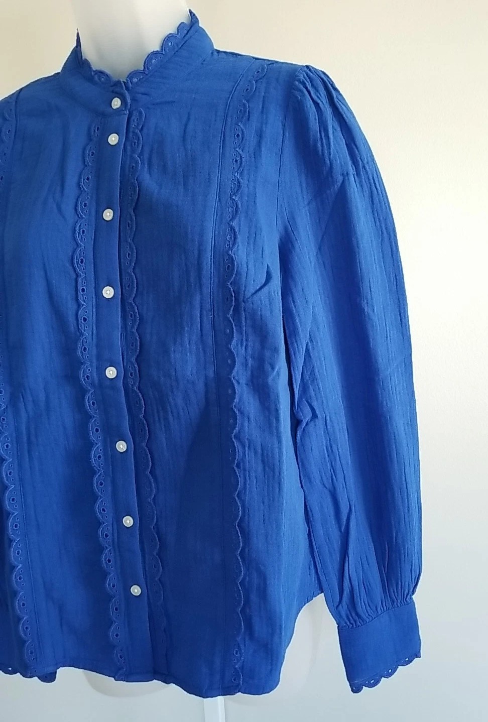 Boden Double Cloth Scallop Blouse US 6 NWT Cobalt Bright Blue Broderie Eyelet