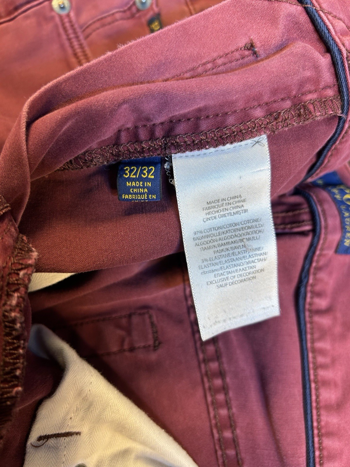 Men’s Maroon Denim Stretch Straight Fit Button Zip Fly Jeans Pant Size W32 L32