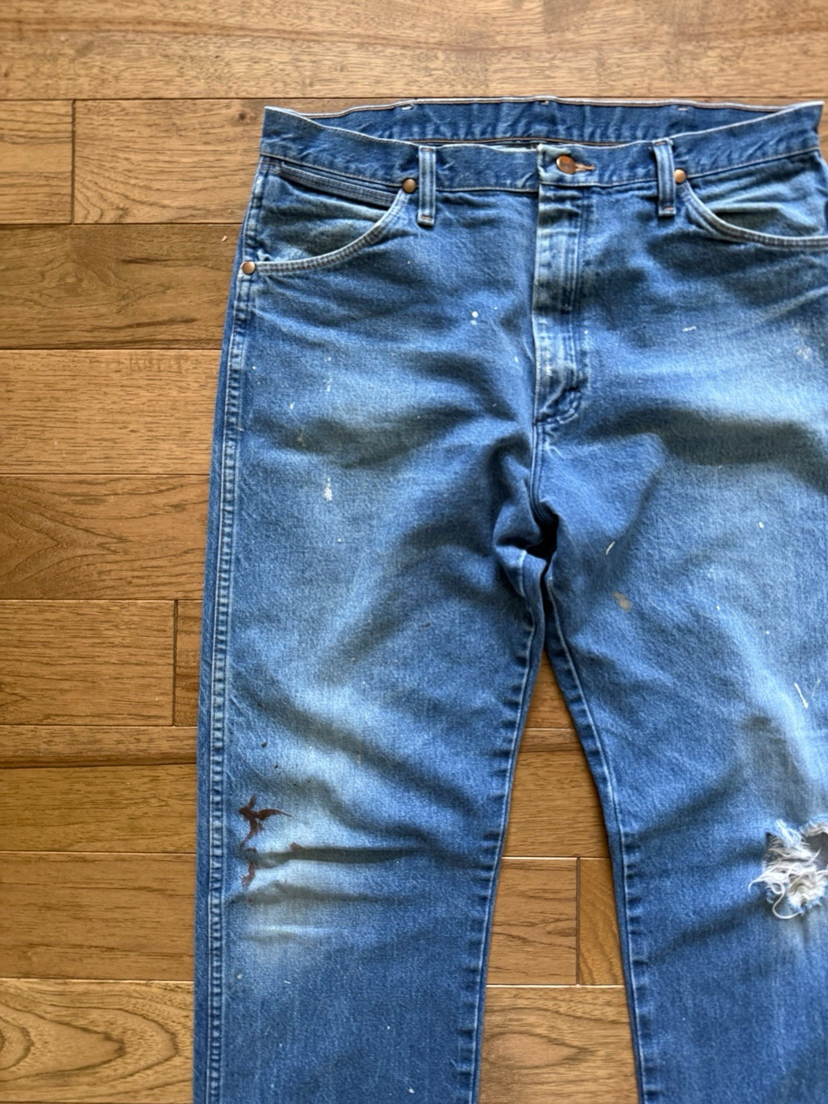Vintage Wrangler Ranch Jeans Paint Splatter Distressed Aji Workwear 35×32 Mexico