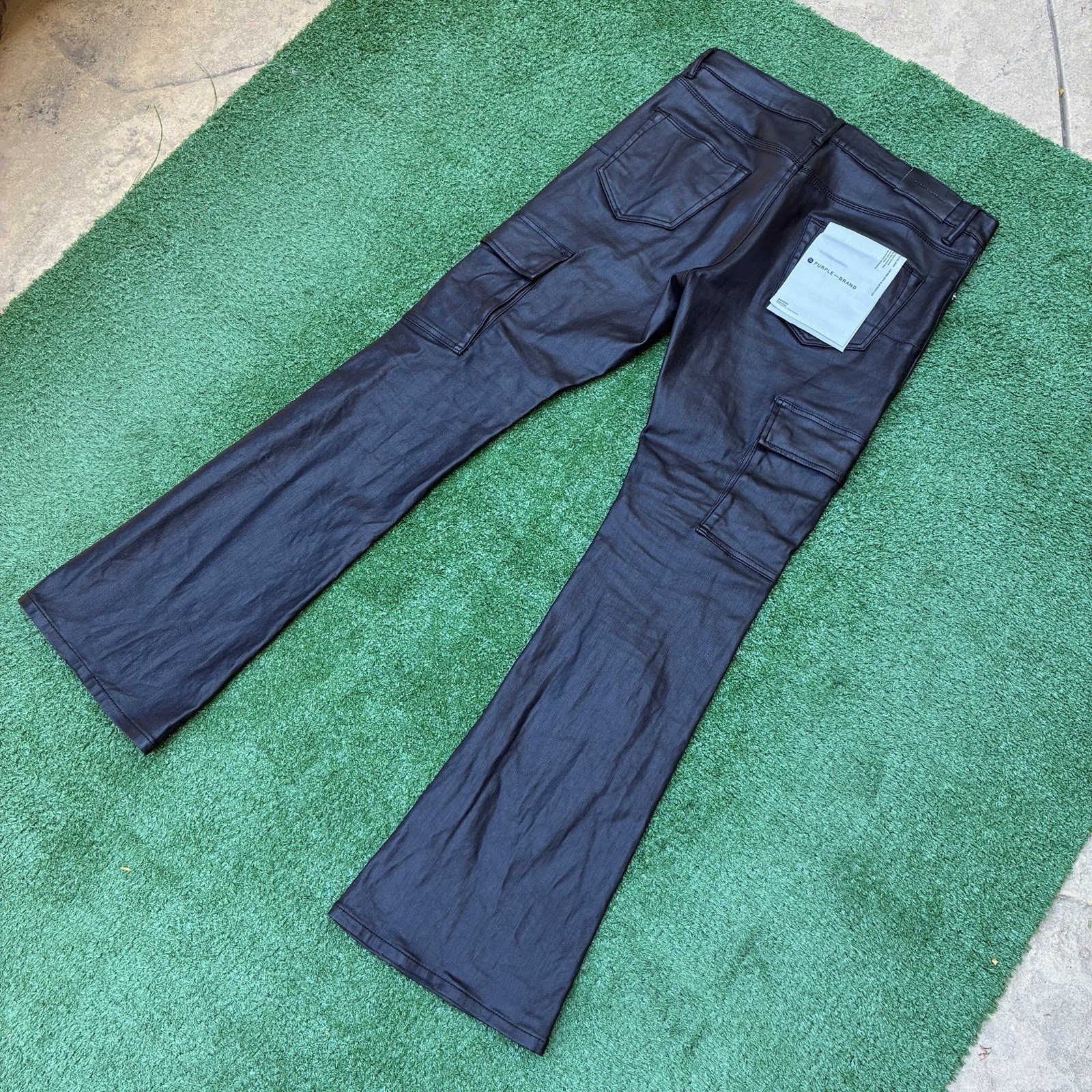 Purple Brand P004 Wax Coated Designer Cargo Jeans Button Fly Sz 33×32