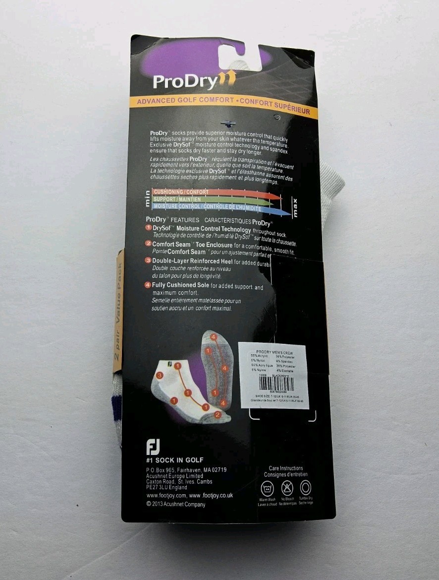 FootJoy Women’s ProDry Advanced Golf Comfort Socks Cushioned 2 Pairs One Size