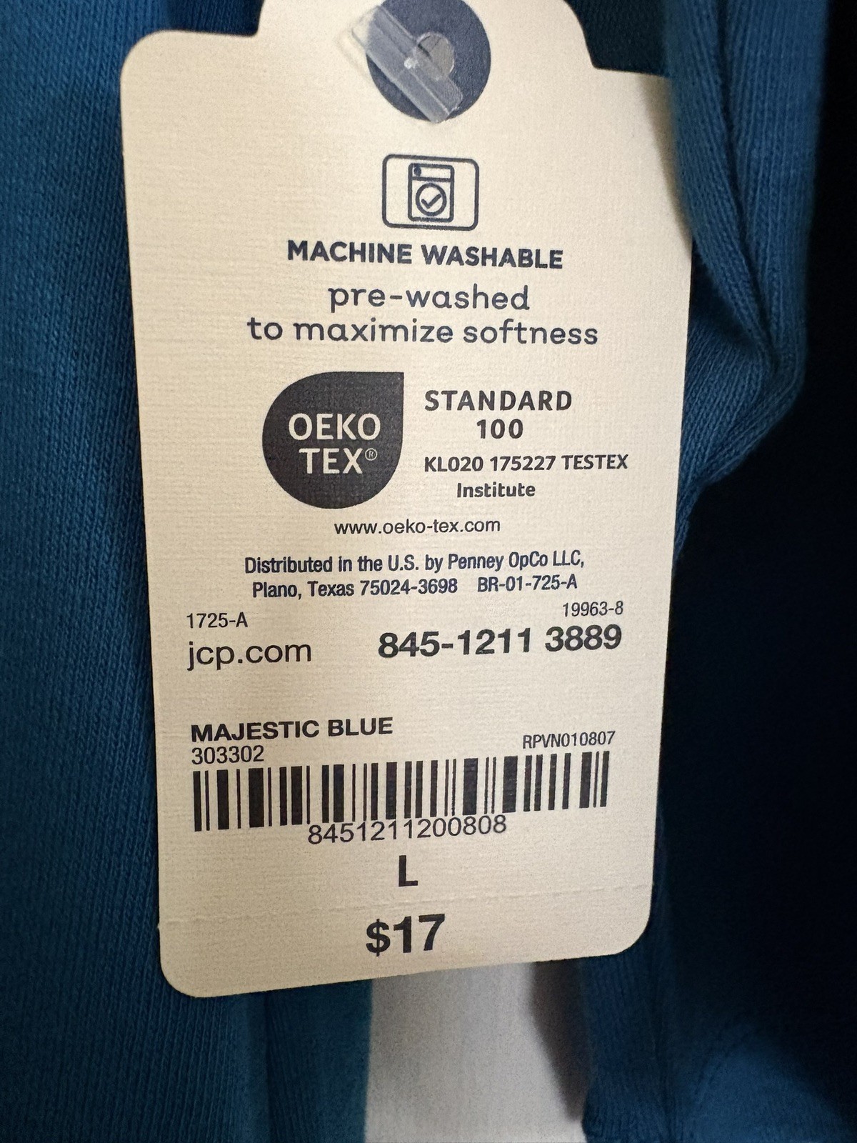 St. John’s Bay V Neck~3/4 Sleeve~Cotton Top~Blue Teal~Size Large~NWT