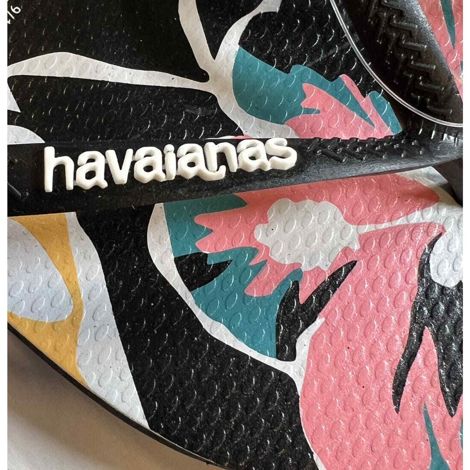 Havaianas Women’s Black Slim Pink and Yellow Floral Flip Flops Size 11/12 New