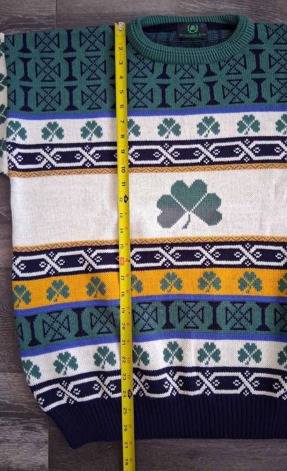 Vintage Emerald Isle Irish Shamrock Knit Sweater Size XL Made In Ireland NWOT