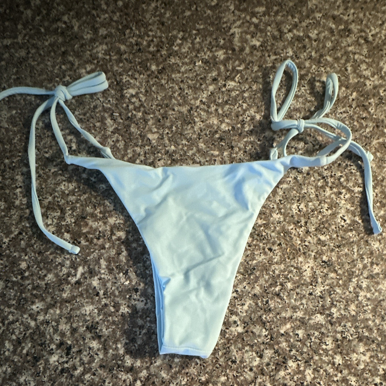 Light Blue Solid Triangle Halter Bikini 2-Piece Set Thong Bottom Size S