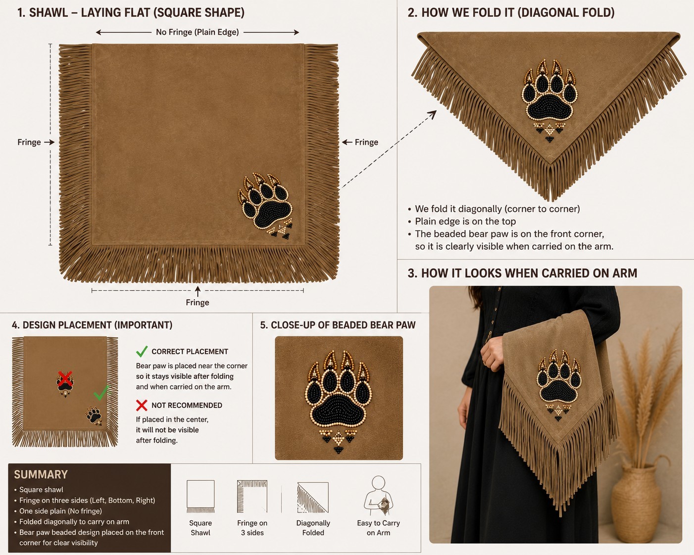 Suede Leather Fringe Shawl | Handmade Western Native Style Square | Unisex
