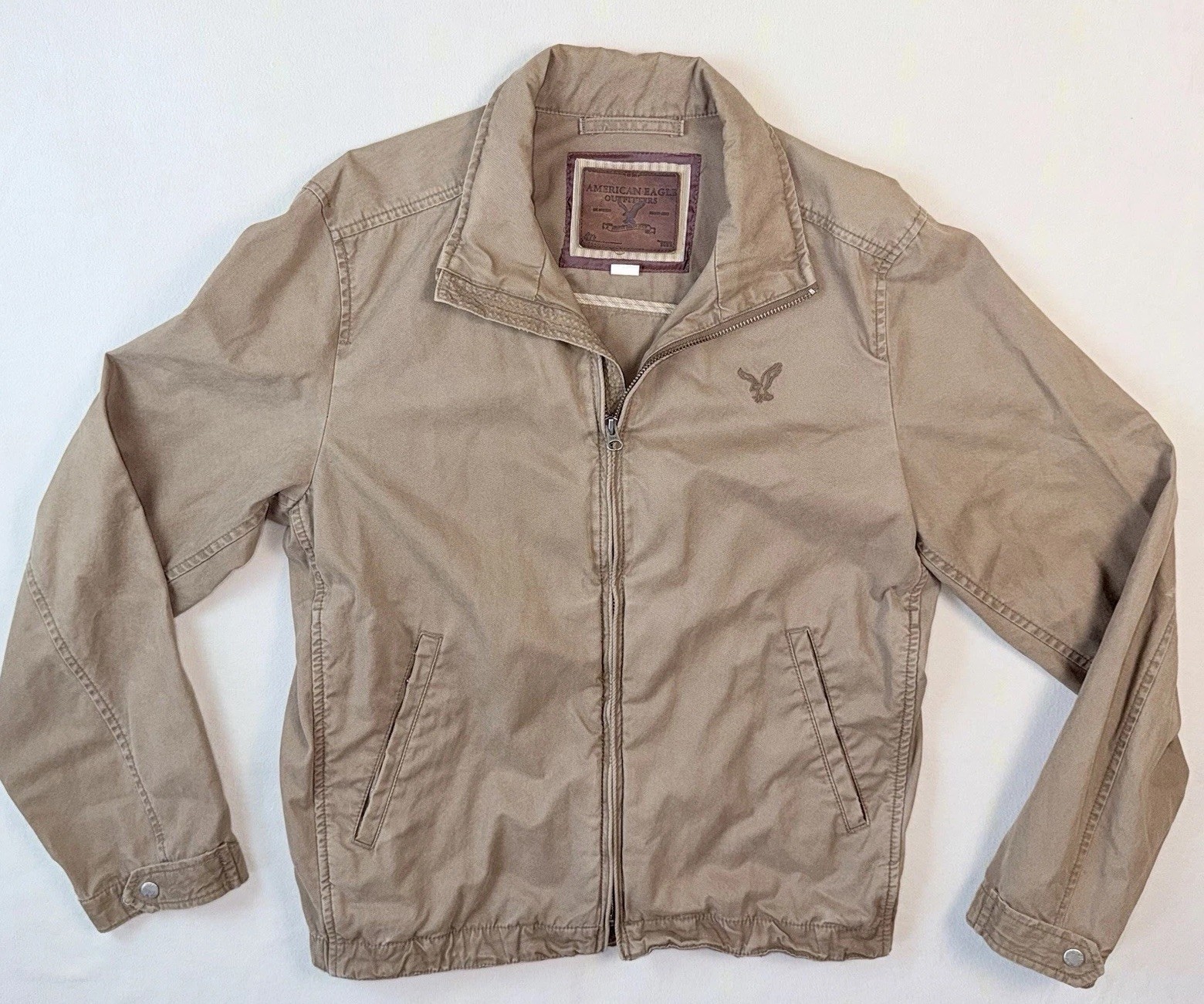 American Eagle Harrington Jacket Cotton Twill Men’s M Tan YKK Zip Front