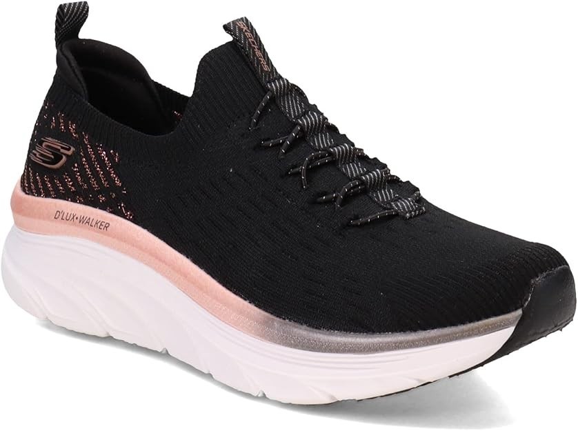 Skechers Women’s D’lux Walker Let It Glow Sneaker – 149366 – Black & Rose Gold