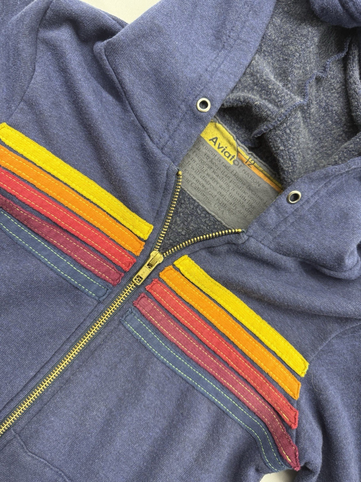 Aviator Nation Youth 12 5-Stripe Zip Up Hoodie Heather Blue Retro Rainbow Kids