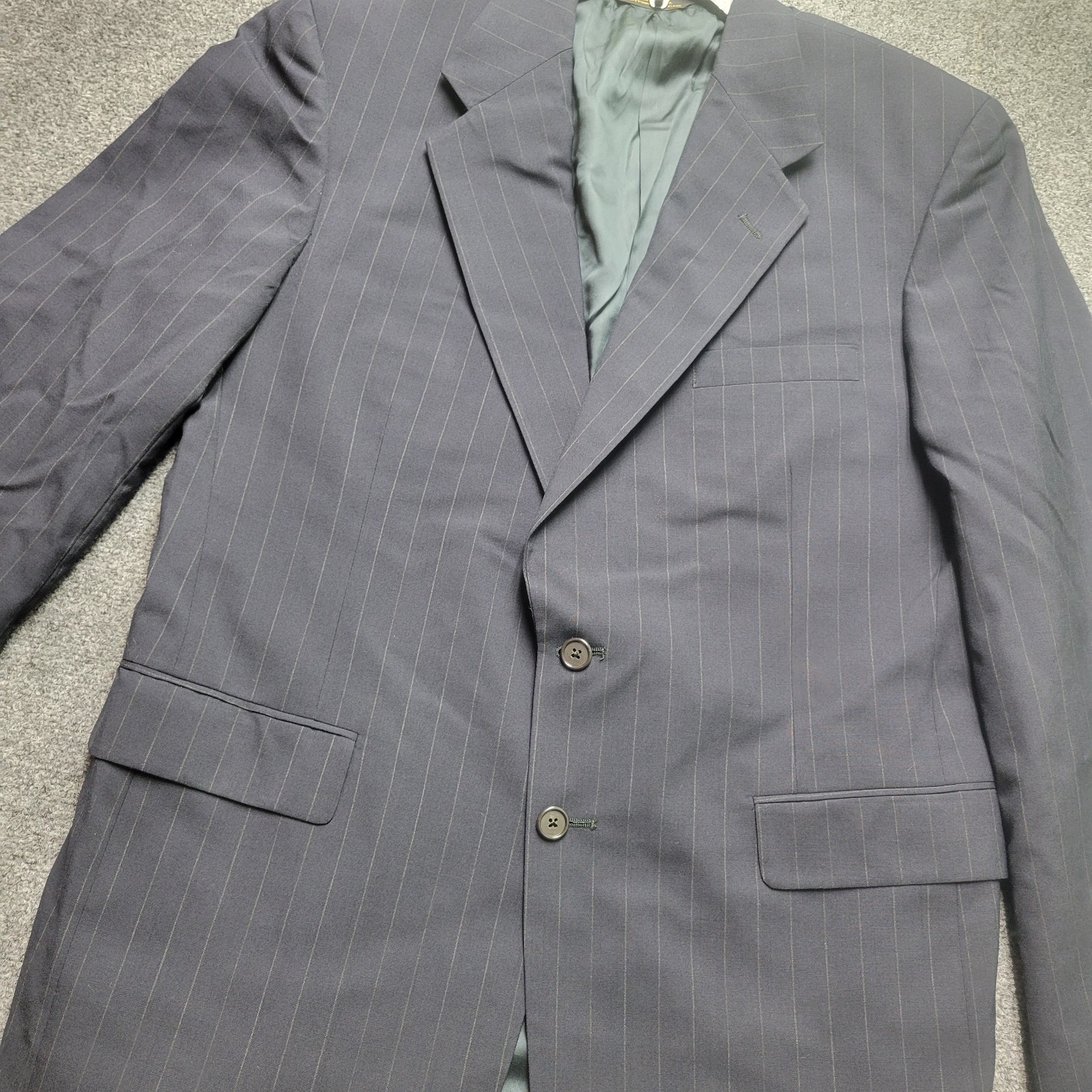 VTG Tom James Corporate Image Blazer Mens 46 Blue Pinstripe 2 Button Jacket