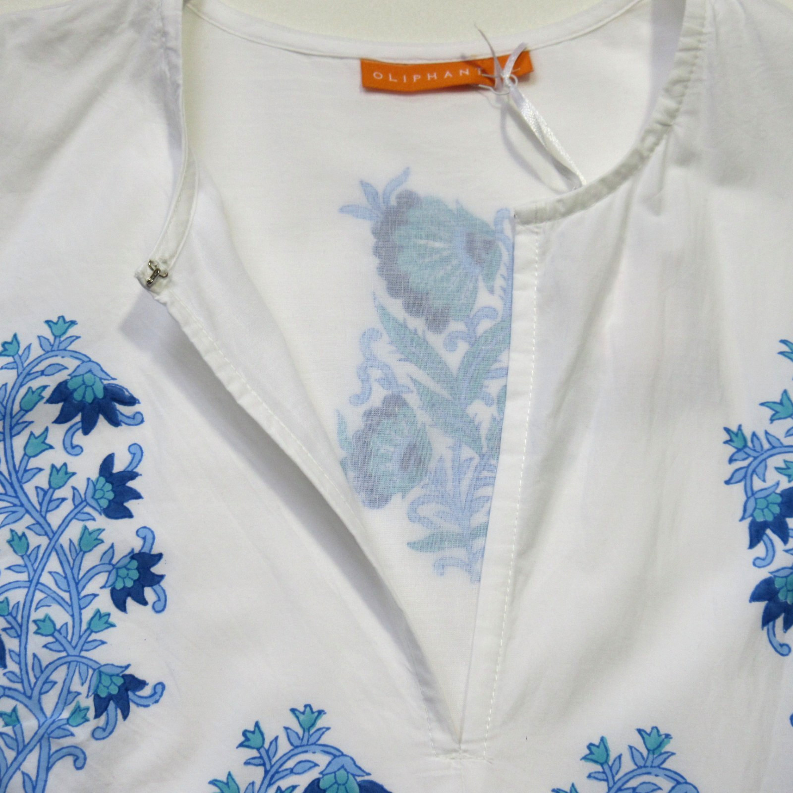 NWT Oliphant Puff Sleeve Maxi in Laguna Blue Floral Cotton Dress L $328