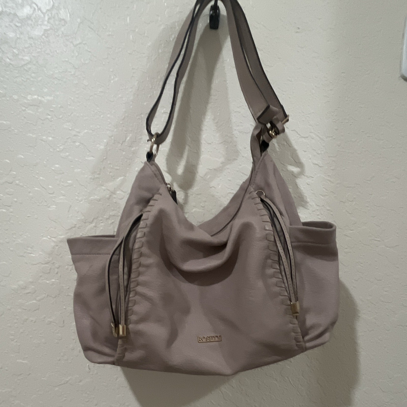 Rosetti Taupe Medium Crescent Shoulder Bag Zip Closure Pockets Gold Hardware