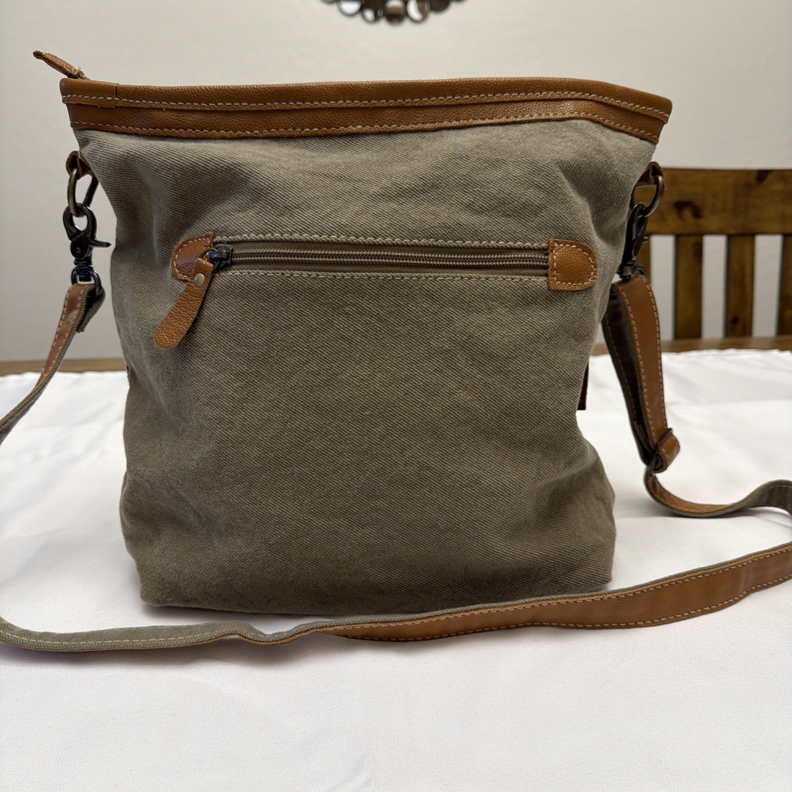 Myra Crossbody Bag Tapestry Canvas Fur & Leather Trim Boho Hippie