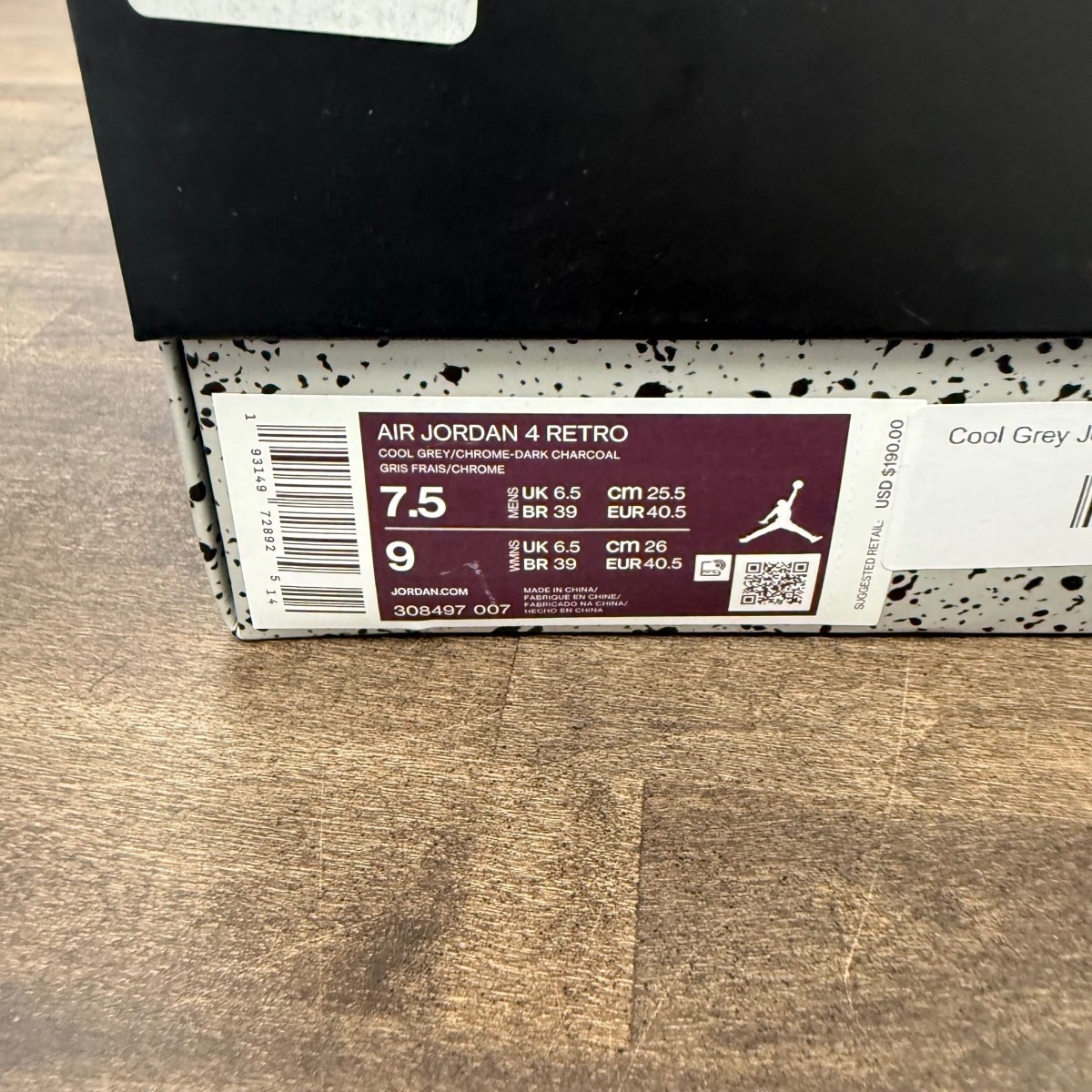 Jordan 4 Retro Cool Grey (2019) Size 7.5