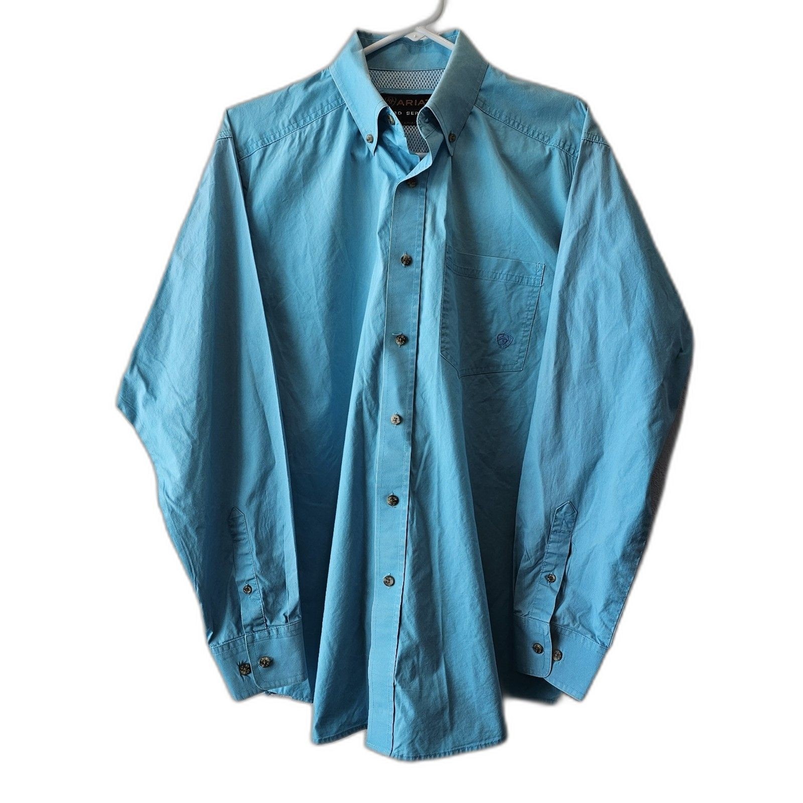Ariat Pro Series Button-Down Long-Sleeve Shirt Men’s M Teal Blue Western Rodeo