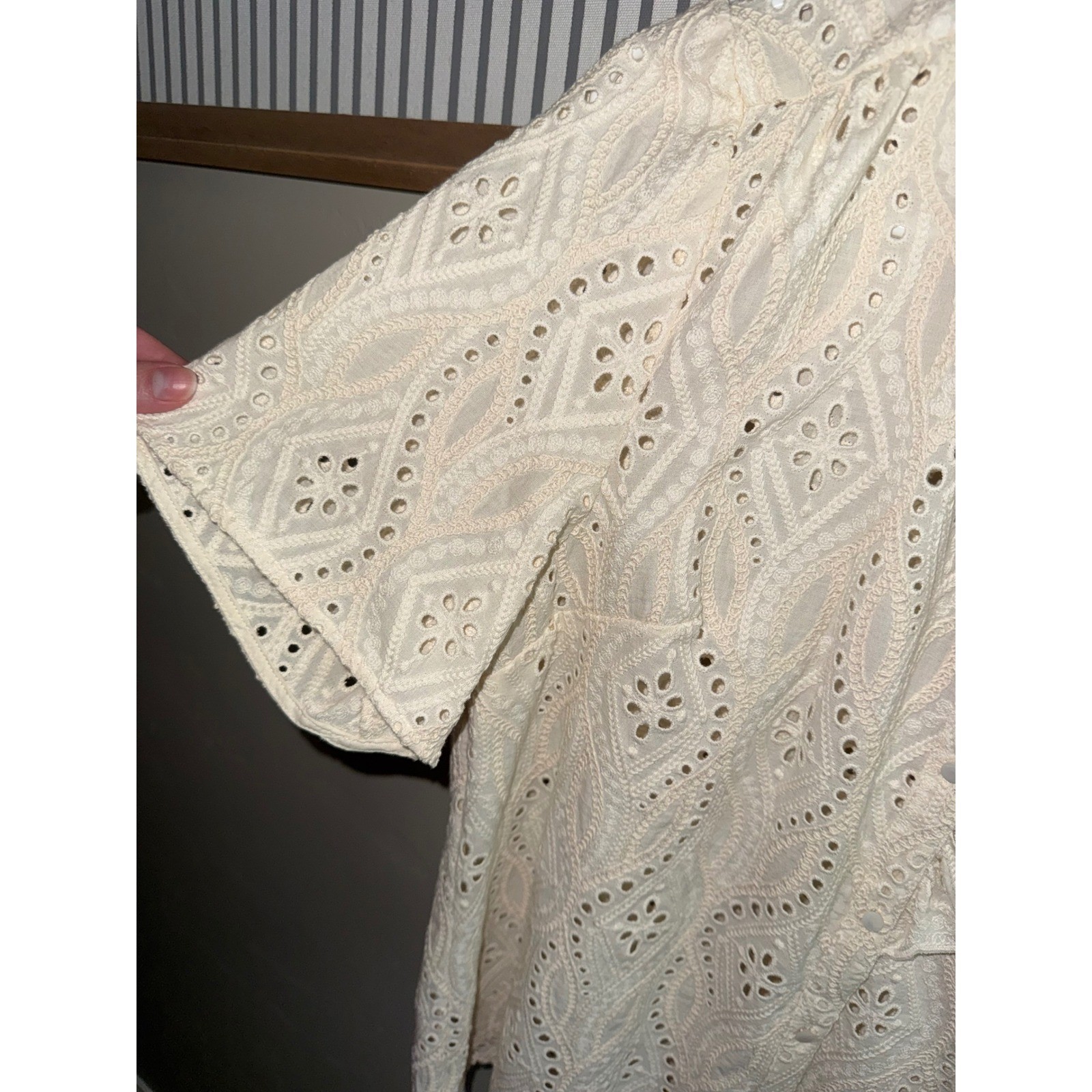 Sezane Chemise Dalhia Ecru Eyelet Ruffle Collar Blouse US 8 FR 40
