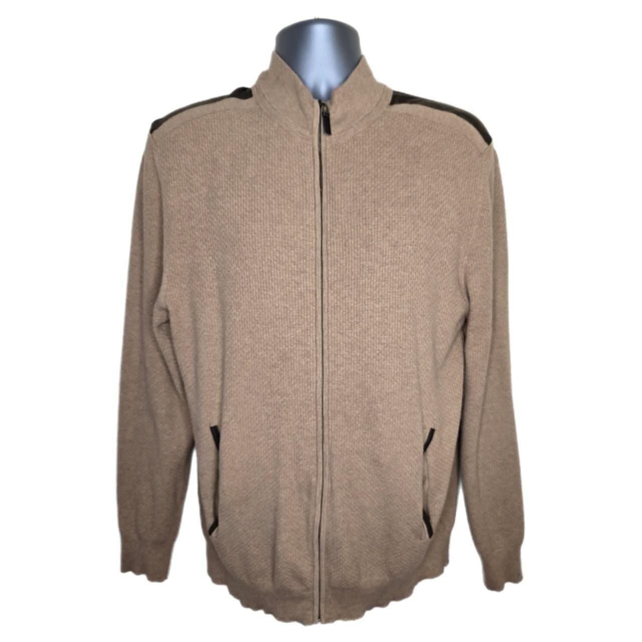Tasso Elba Full-Zip Faux Suede Trim Textured Knit Sweater Jacket