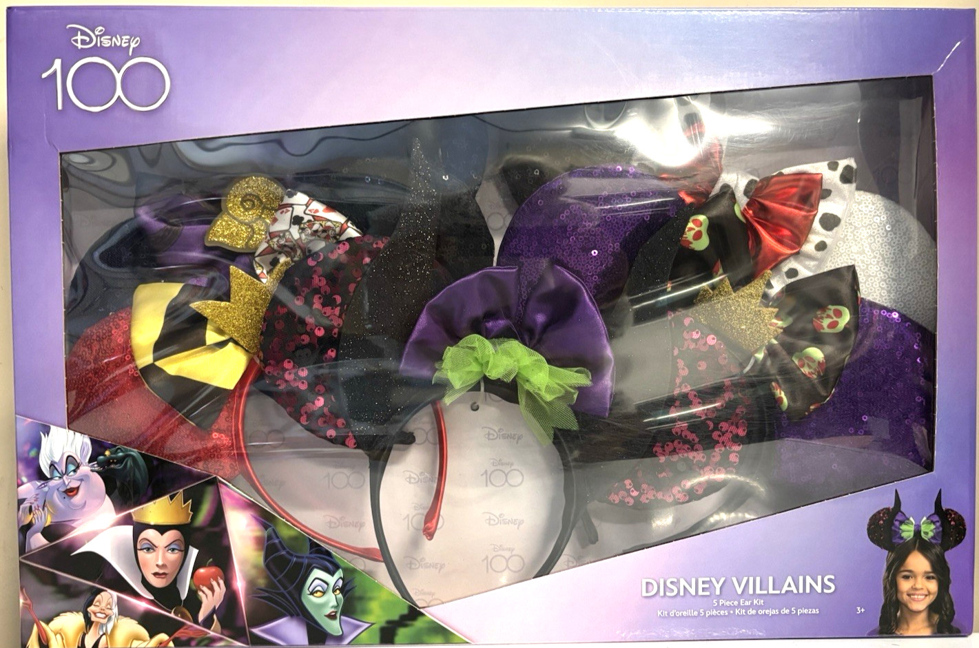 Disney 100 Villains 5-Piece Dress Up Ear Headband Set Ursula Maleficent + MORE