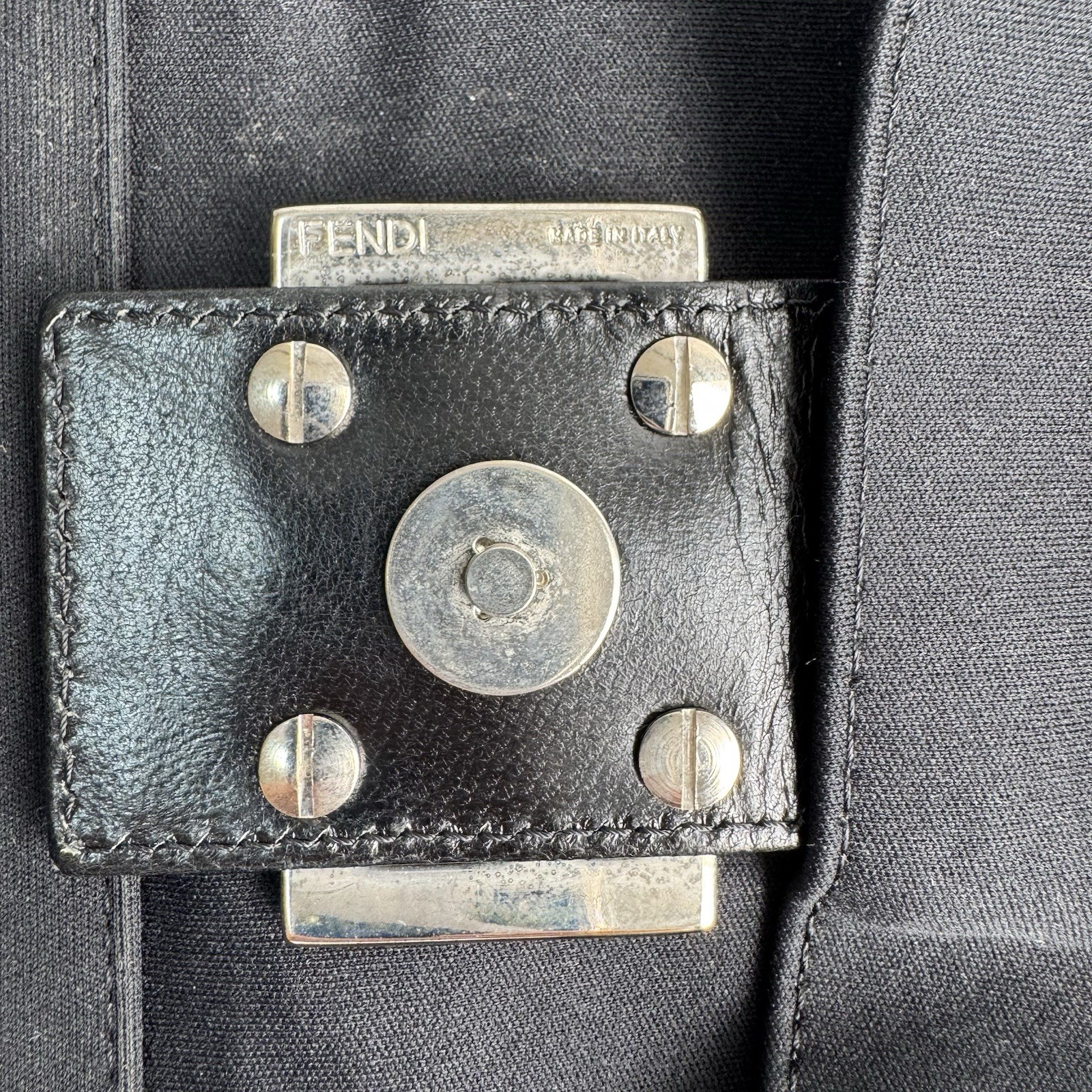 Auth Fendi Cotton Jersey Mamma Baguette FF Logo One Shoulder Bag Black Y2K