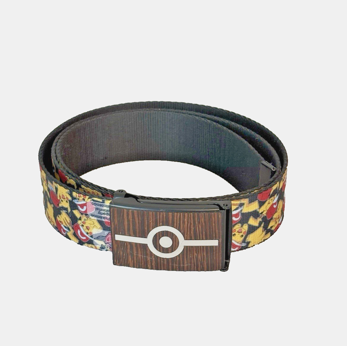 Pokemon 2016 Buckle Down Belt Pikachu Print Poke Ball Buckle Adjustable 50″ EUC