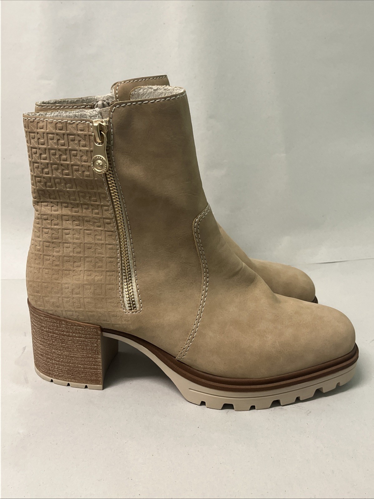 RIEKER Sandra 60 Comfort Heeled Ankle Booties In Beige, Sz 42, Approx US Sz 11