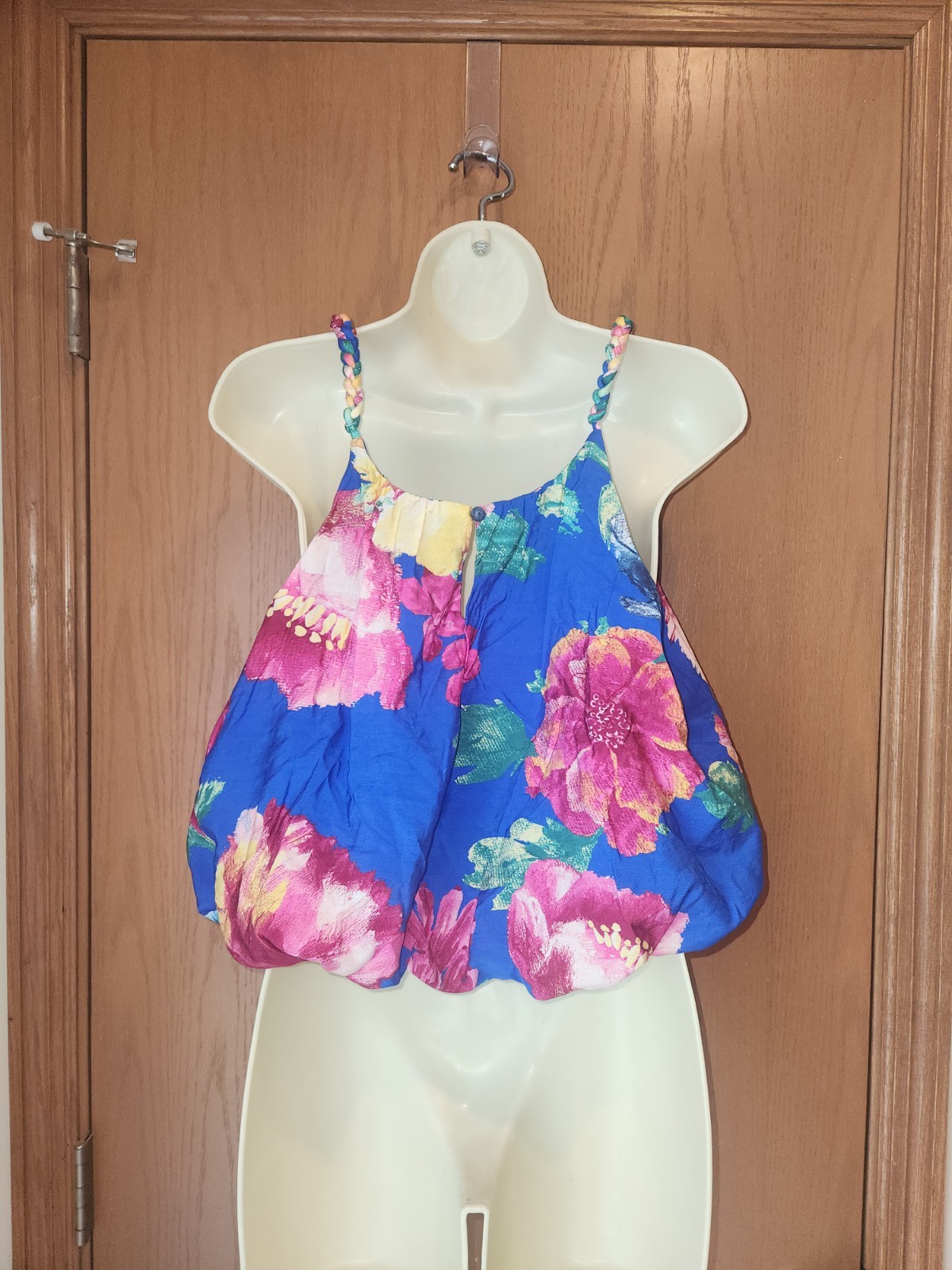 Skies Are Blue Pedal Pop Braid Strap Floral Bubble Top Small S NWT