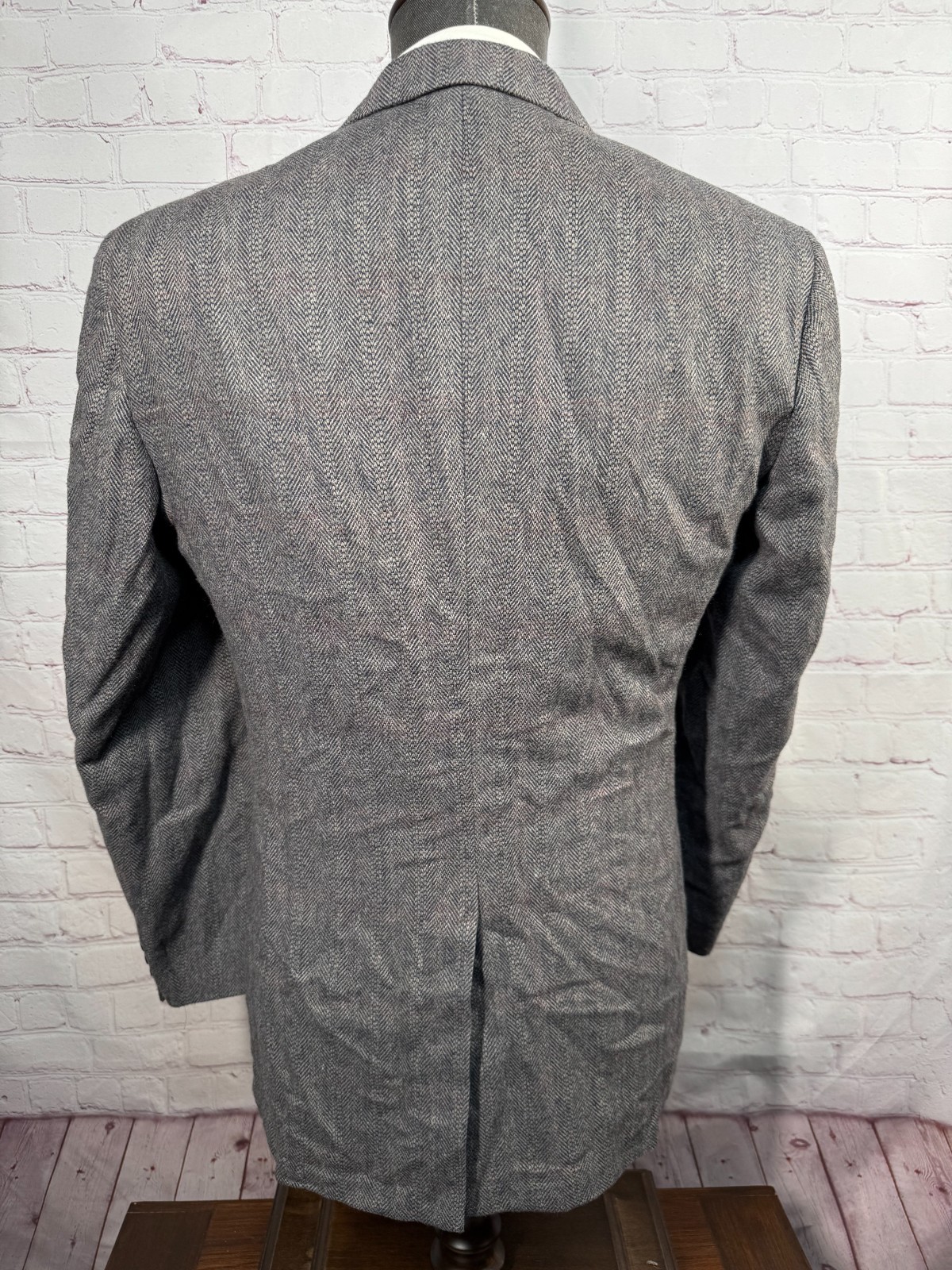 OAKTON LTD. Mens Gray TWEED Wool BLUE-HERRINGBONE Blazer Sport Coat Jacket 40R