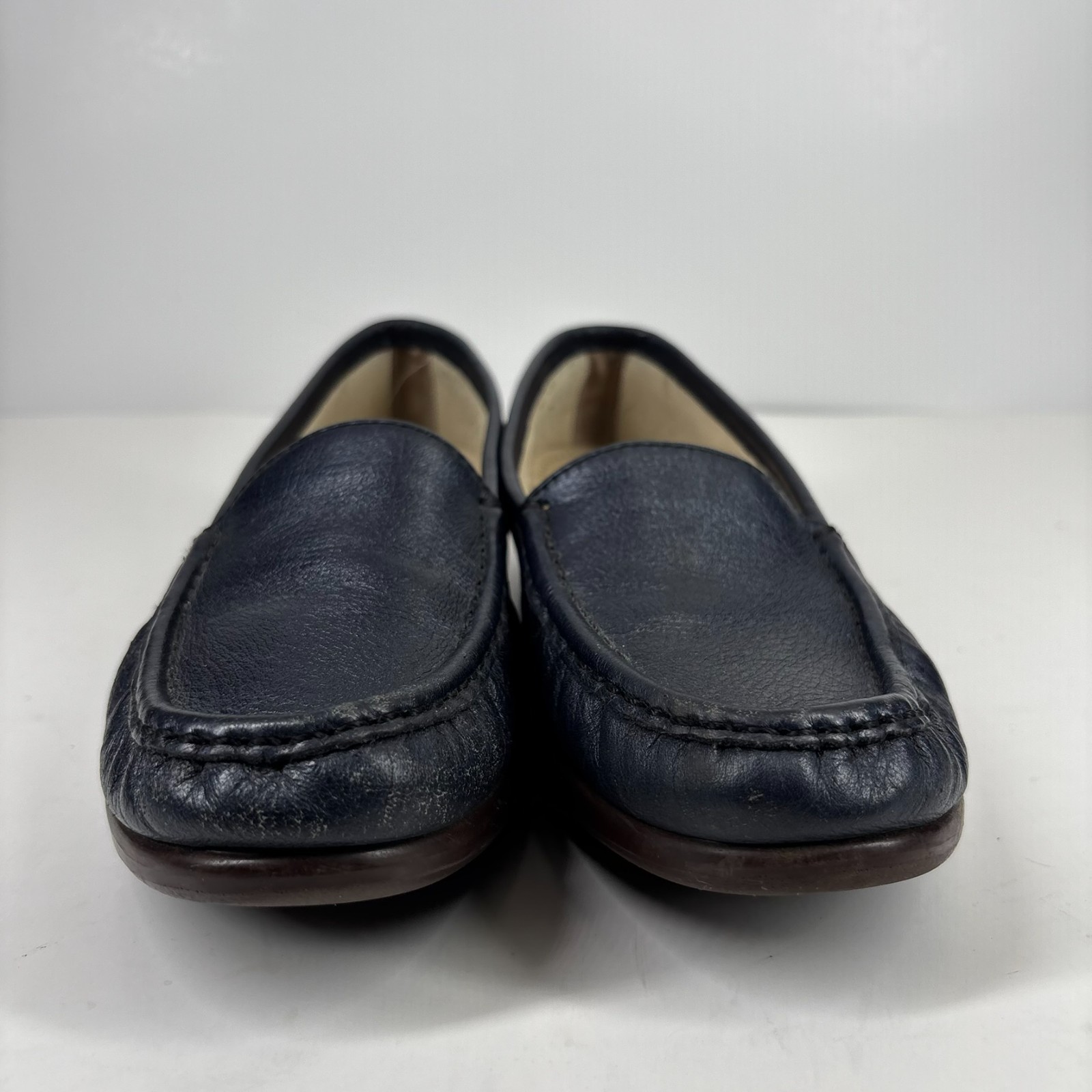 SAS Simplify Women’s US 7W Navy Leather Slip-On Comfort Walking Flats Loafers