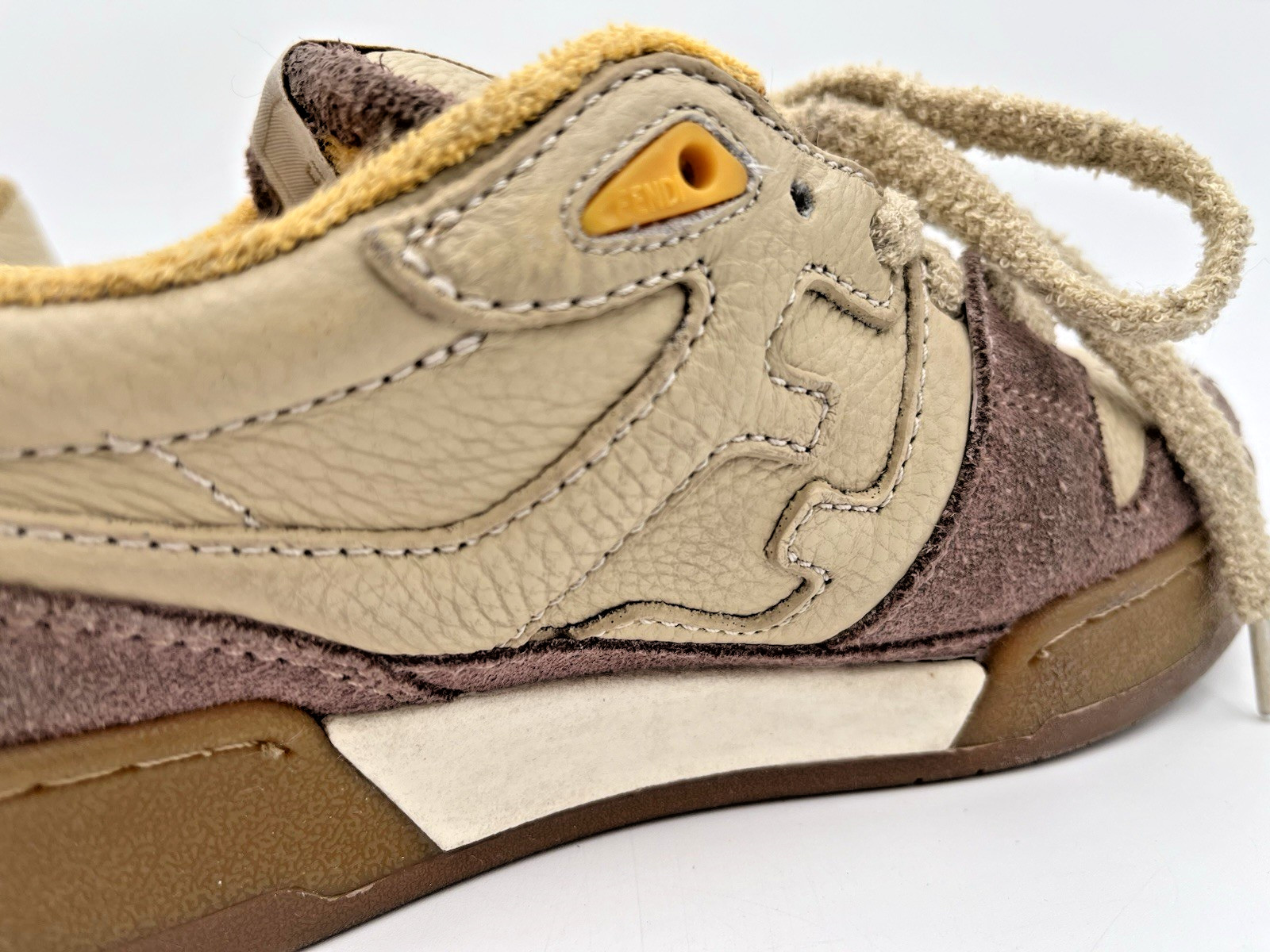 Fendi Match Low Top Bicolor Yellow/Beige Suede Leather FF Logo Sneakers Womens 8