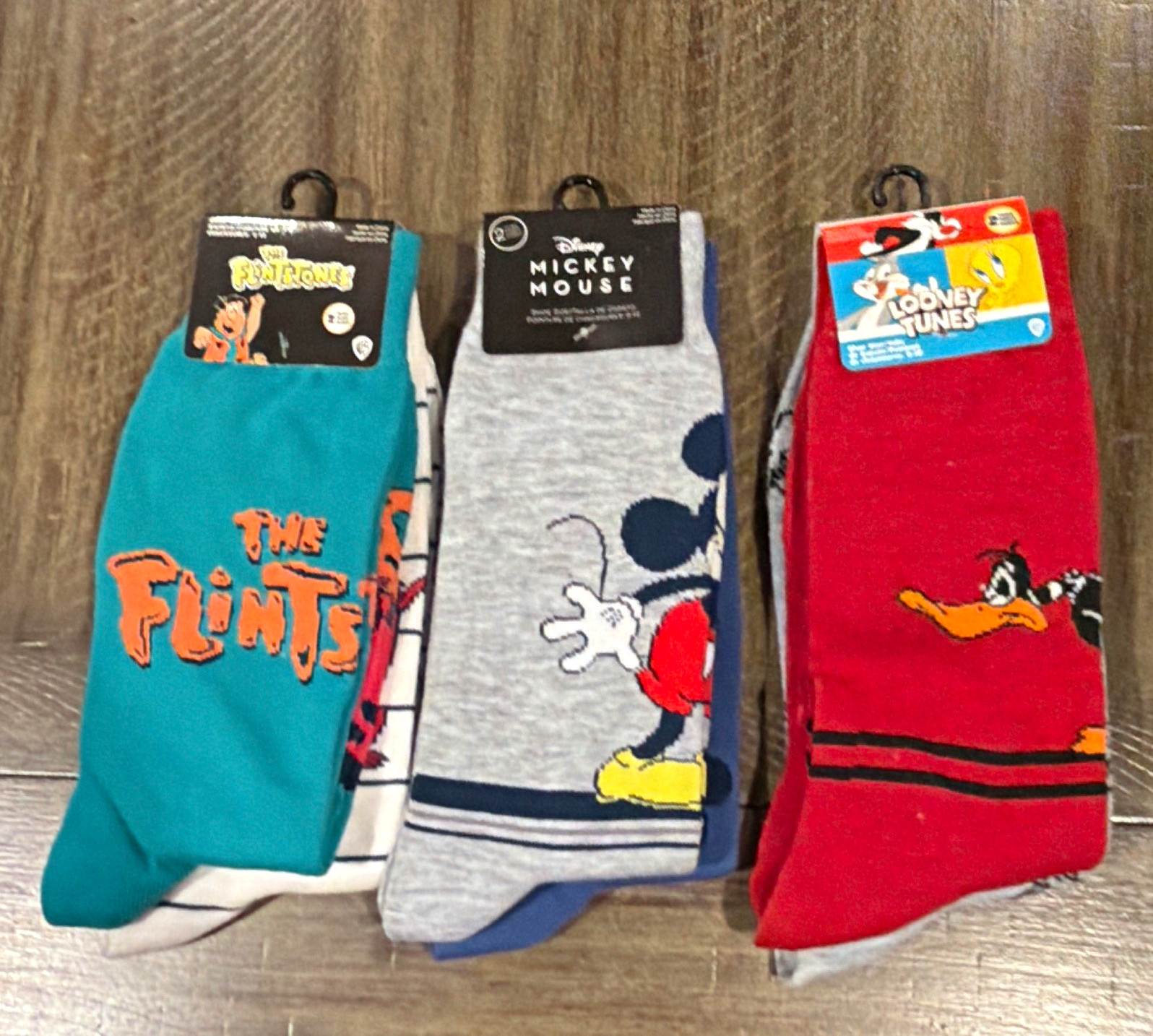 Cartoon Crew Socks 6-Pair Cotton Flintstones Mickey Looney Tunes Size 6-12