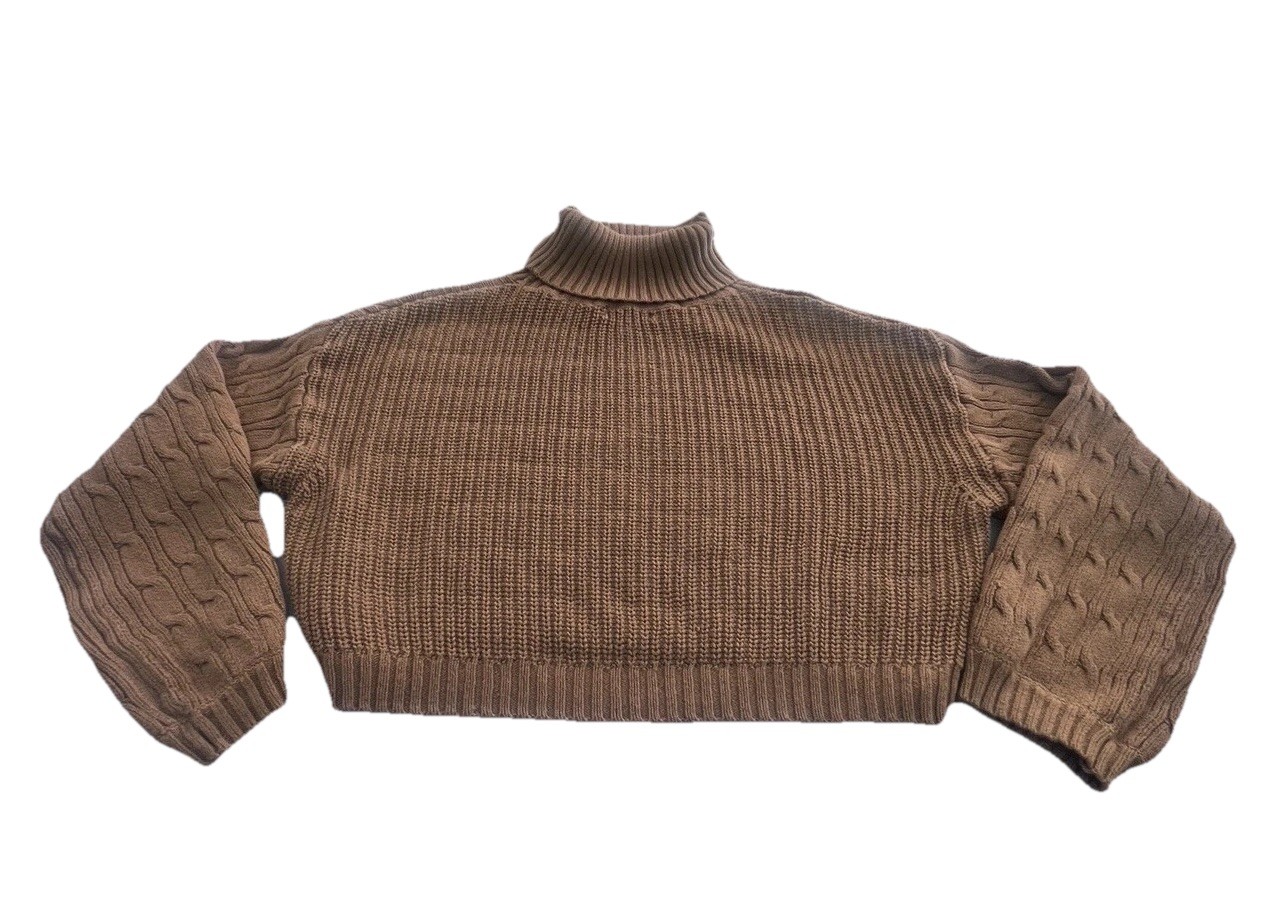 Ambiance Apparel Brown Cable-Knit Turtleneck Pullover Sweater Womens L Solid