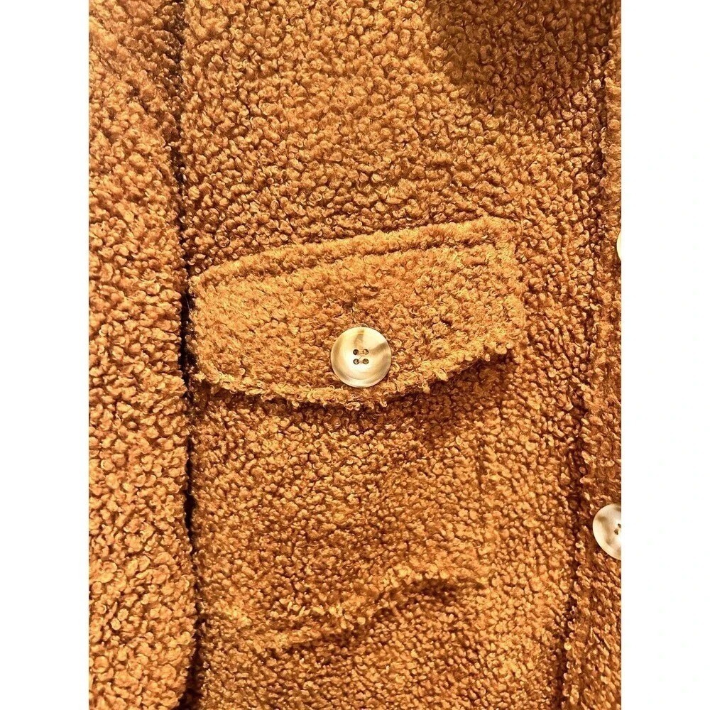 Wishlist Rust Brown Teddy Sherpa Shacket Button Front Fleece Jacket Womens S/M