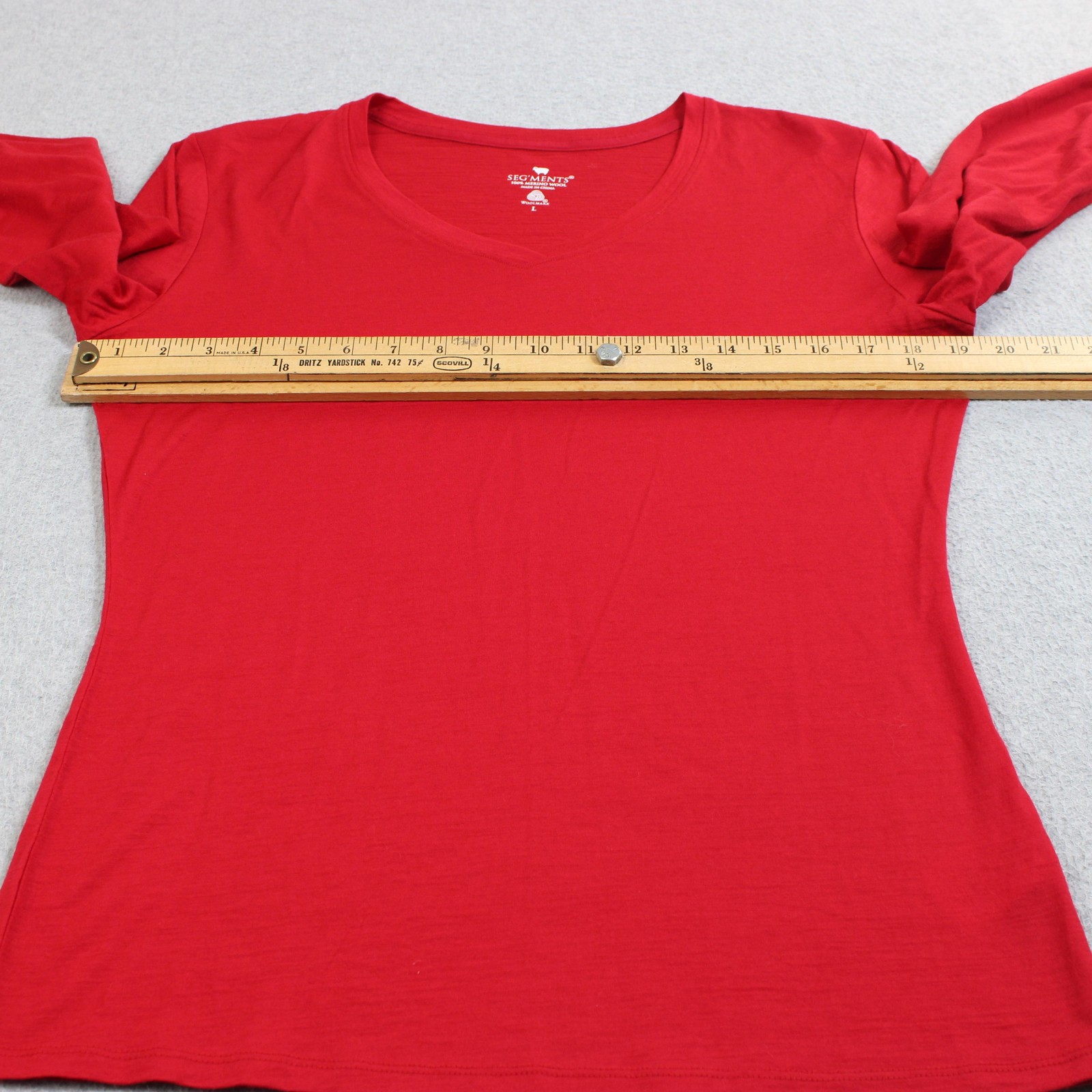 SEG’MENTS Merino Wool Shirt Womens Large Red Long Sleeve Base Layer Lightweight