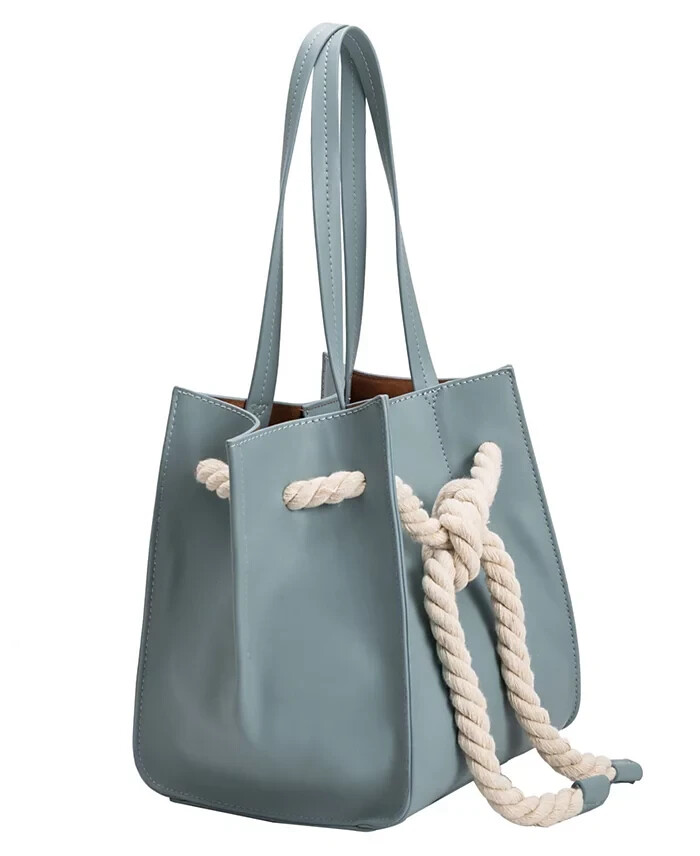 Melie Bianco Monica Mini Structured Top Handle Vegan Tote Shoulder Bag Blue NWT