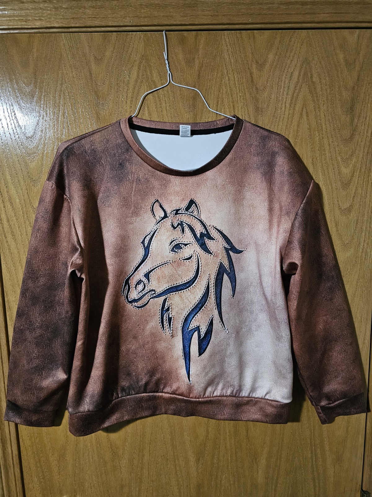 Horse Long Sleeve Shirt, Medium, Brown,95% Polyester, 5% Spandex, Never Worn
