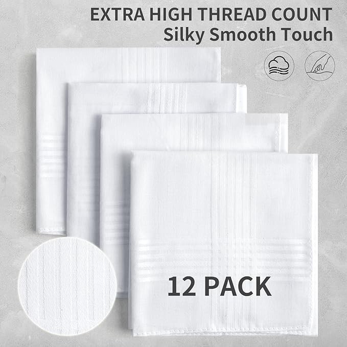 12 Pack Handkerchiefs for men, 100% Soft Cotton 16×16 Inch Men’s Handkerchiefs,