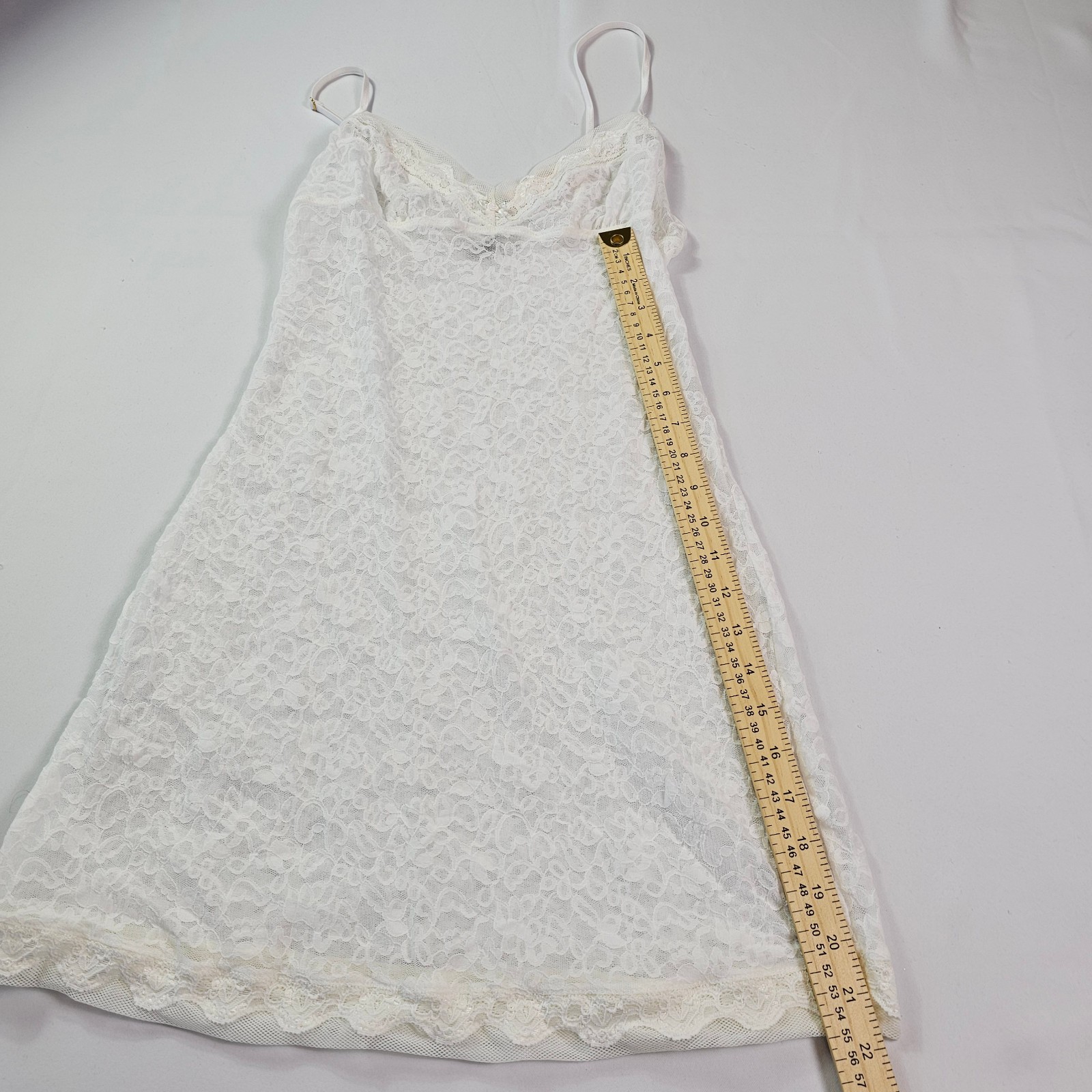 Victoria’s Secret Slip Dress Medium White Lace Sheer Mesh Chemise STAIN