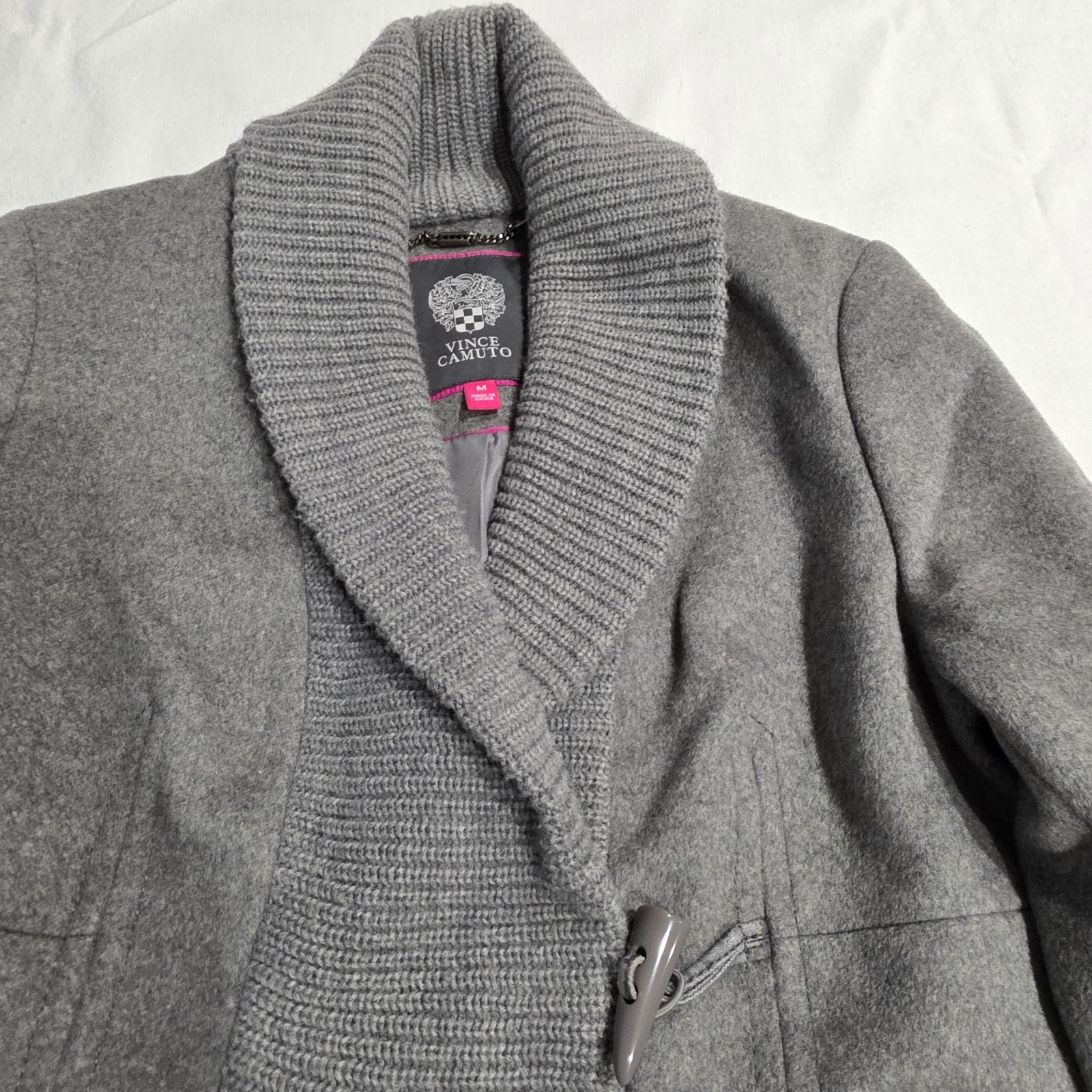 Vince Camuto Gray Mid-Length Shawl Collar Toggle Lined Wool Blend Coat M