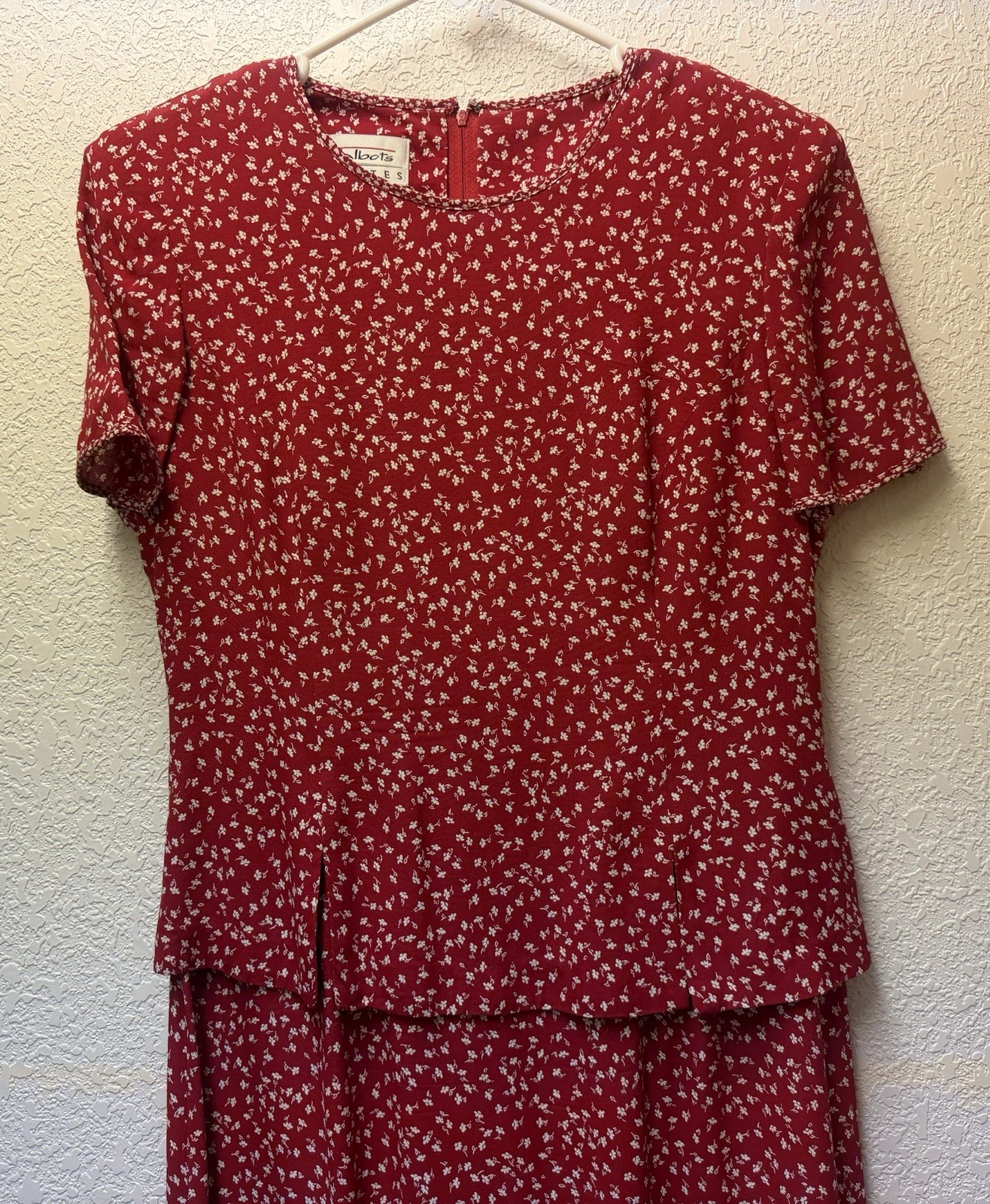 Talbots Sz 10 P Faux Two Piece Career Cocktails Red White Floral Midi Dress